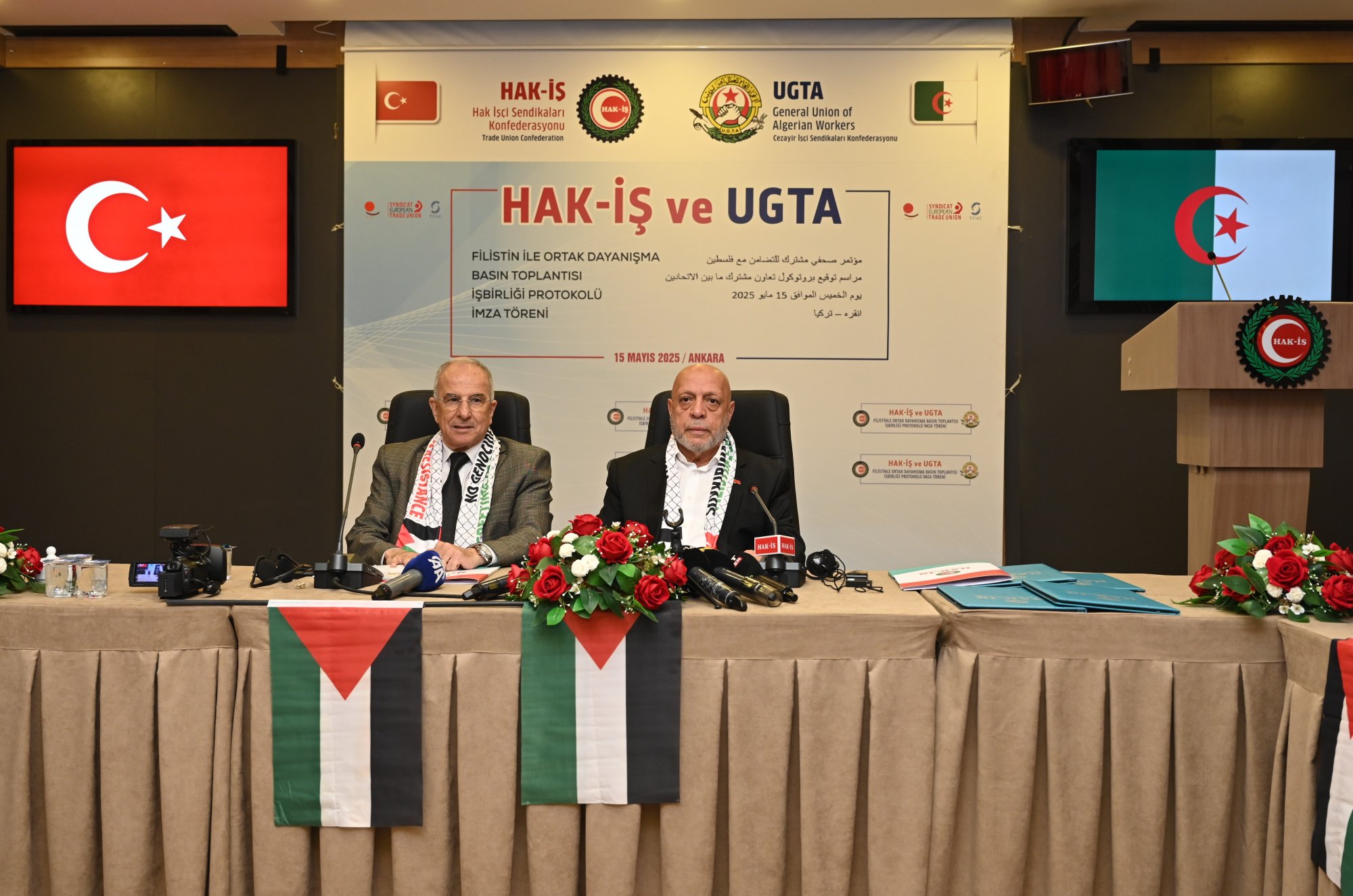 HAK-İŞ ve CEZAYİR UGTA’DAN FİLİSTİN’E DESTEK ORTAK BİLDİRİSİ